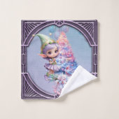 Cute Christmas elf in delicate purple colors バスタオルセット (ウォッシュタオル)