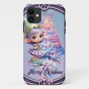 Cute Christmas elf in delicate purple colors iPhone 11 ケース
