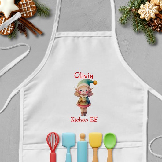Cute Christmas Elf Personalized 子供用エプロン
