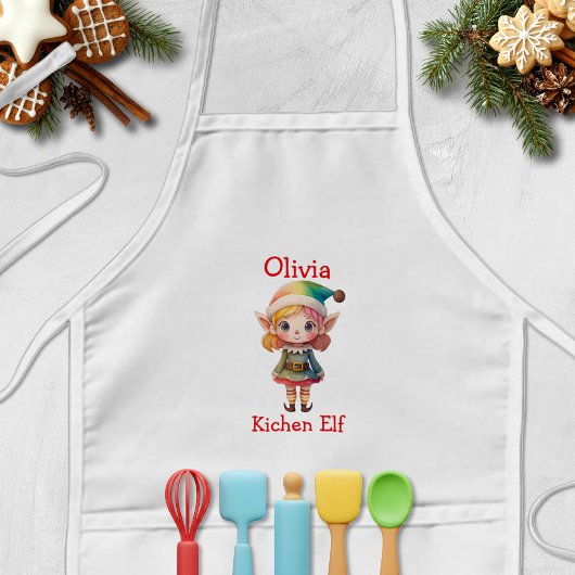 Cute Christmas Elf Personalized 子供用エプロン