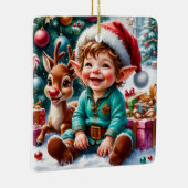 Cute Christmas Elf & Reindeer  セラミックオーナメント (右)