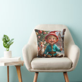 Cute Christmas Elf & Reindeer  Throw Pillow クッション (椅子)