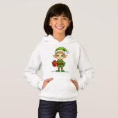 Cute Christmas Elf with Gift – Holiday Hoodie (正面フル)