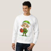 Cute Christmas Elf with Gift – Holiday Sweatshirt  スウェットシャツ (正面フル)