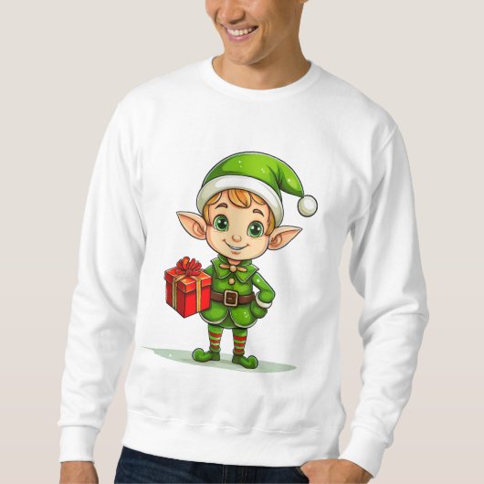 Cute Christmas Elf with Gift – Holiday Sweatshirt  スウェットシャツ (正面)