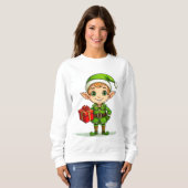 Cute Christmas Elf with Gift – Holiday Sweatshirt  スウェットシャツ (正面フル)