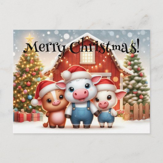 Cute Christmas Farm Animals  ポストカード (正面)