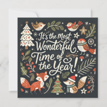 Cute Christmas forest robins and foxes