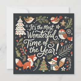 Cute Christmas forest robins and foxes シーズンカード