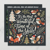 Cute Christmas forest robins and foxes Holiday Car シーズンカード (正面/裏面)