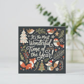 Cute Christmas forest robins and foxes Holiday Car シーズンカード (スタンド正面)