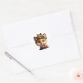 Cute Christmas Fox with Holly Berry Hat Classic Ro ラウンドシール (封筒)