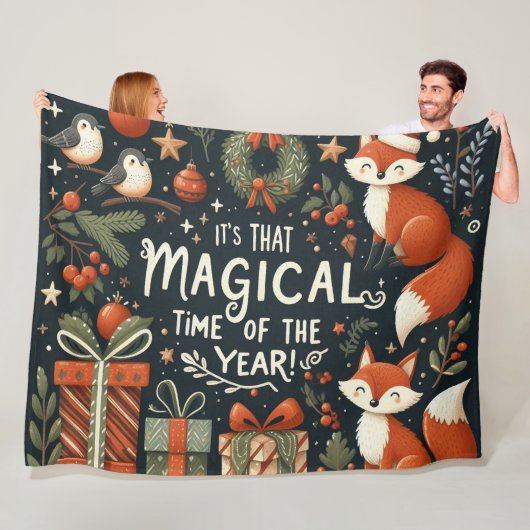 Cute Christmas Foxes and gift boxes フリースブランケット (インサイチュ)