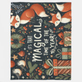 Cute Christmas Foxes and gift boxes フリースブランケット (正面)