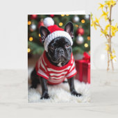 Cute Christmas French Bulldog Card カード (黄色い花)