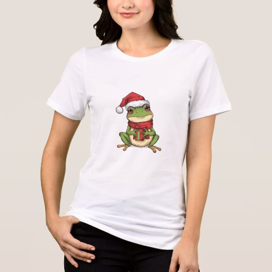 Cute Christmas Frog Sweater - Santa Frog Holding G トライブレンドTシャツ (正面)