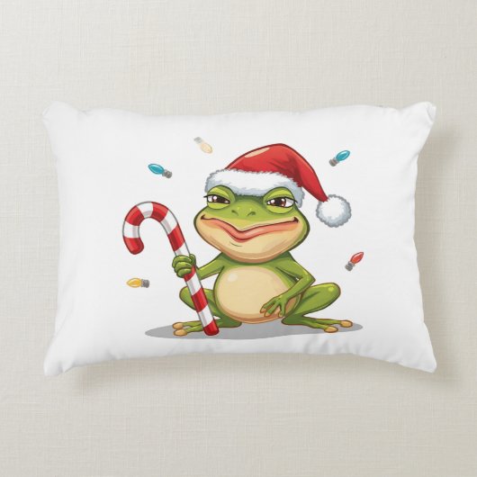Cute Christmas Frog With Candy Cane - Funny Holida アクセントクッション (正面)