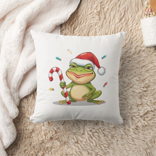 Cute Christmas Frog With Candy Cane - Funny Holida クッション (ブランケット)