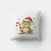 Cute Christmas Frog With Candy Cane - Funny Holida クッション (正面)