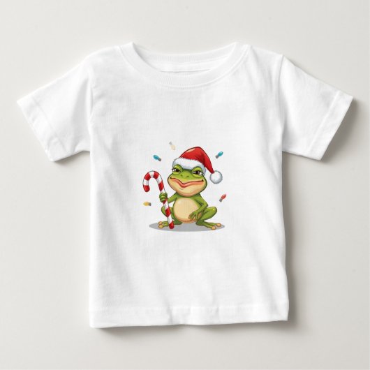 Cute Christmas Frog With Candy Cane - Funny Holida ベビーTシャツ (正面)