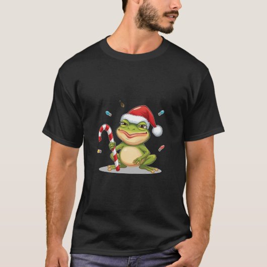 Cute Christmas Frog With Candy Cane - Funny Holida Tシャツ (正面)