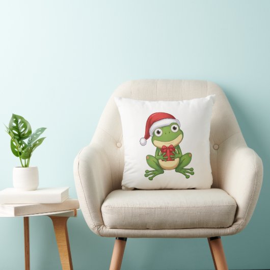 Cute Christmas Frog with Santa Hat and Gift |  Fun クッション (椅子)