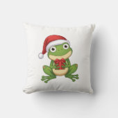 Cute Christmas Frog with Santa Hat and Gift |  Fun クッション (正面)