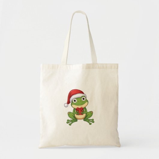 Cute Christmas Frog with Santa Hat and Gift |  Fun トートバッグ (正面)