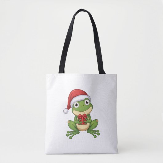 Cute Christmas Frog with Santa Hat and Gift |  Fun トートバッグ (正面)
