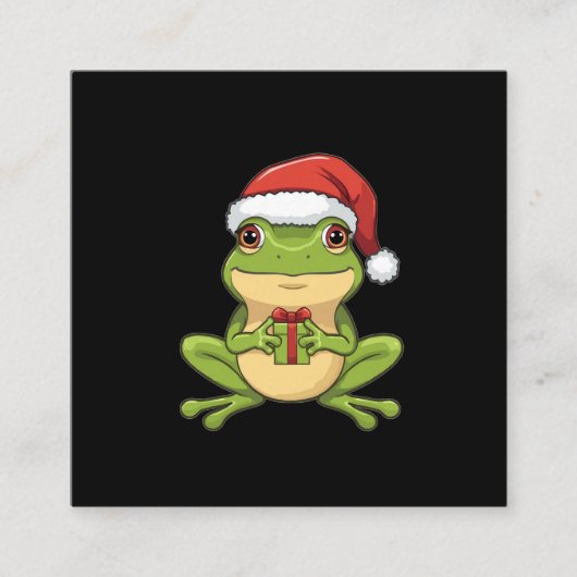 Cute Christmas Frog with Santa Hat Holding  Gift - エンクロージャーカード (正面)