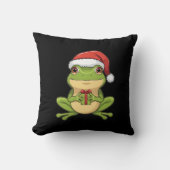 Cute Christmas Frog with Santa Hat Holding  Gift - クッション (正面)