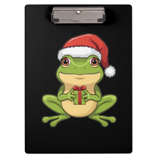 Cute Christmas Frog with Santa Hat Holding  Gift - クリップボード (正面)