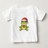 Cute Christmas Frog with Santa Hat Holding Gift - ベビーTシャツ (正面)