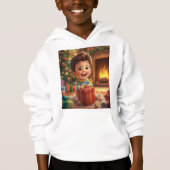 Cute Christmas Gift Opening Cartoon Kid Hoodie – H (正面)