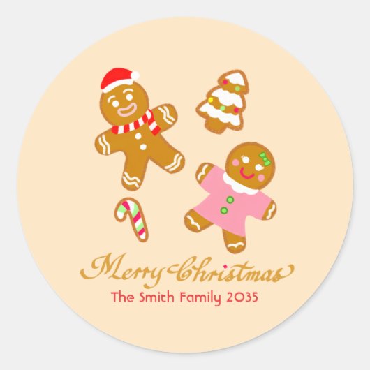 Cute Christmas Gingerbread Personalized Sticker ラウンドシール (正面)
