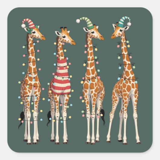 Cute Christmas Giraffe Funny Holiday Animal Lover スクエアシール (正面)