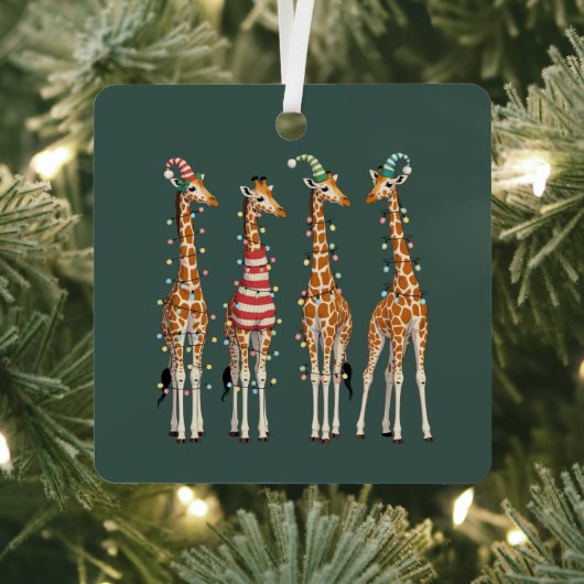 Cute Christmas Giraffe Funny Holiday Animal Lover メタルオーナメント (インサイチュ)