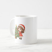 Cute Christmas Girl Decorating Tree Mug コーヒーマグカップ (正面左)