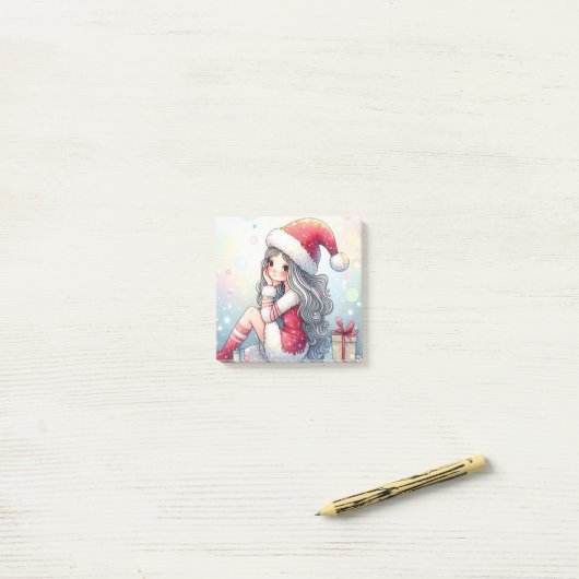 Cute Christmas Girl post-it note ポストイット (デスク上)