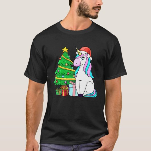 Cute Christmas Girls Women Xmas Unicorn Santa Chri Tシャツ (正面)