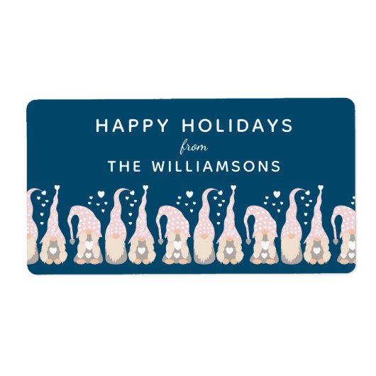 Cute Christmas Gnome Family Blue Personalized  ラベル (正面)