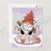 Cute Christmas Gnome in a Teacup Cartoon ポストカード (正面/裏面)