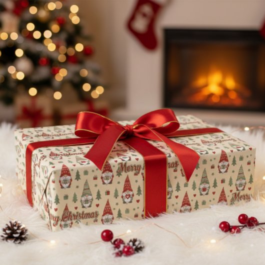 Cute Christmas Gnome Pattern Wrapping Paper ラッピングペーパー