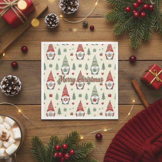 Cute Christmas Gnome Scandinavian Paper Napkins スタンダードカクテルナプキン