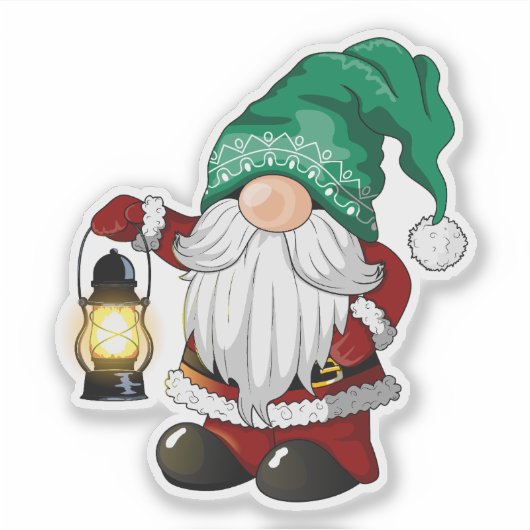 Cute Christmas Gnome with Bright Lantern Character シール (正面)