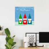 Cute Christmas Gnomes Dressed in Blue Red &  Green ポスター (ホームオフィス)
