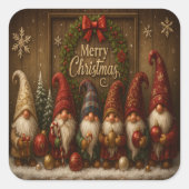 Cute Christmas Gnomes Merry スクエアシール (正面)