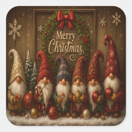 Cute Christmas Gnomes Merry スクエアシール (正面)