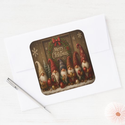 Cute Christmas Gnomes Merry スクエアシール (封筒)