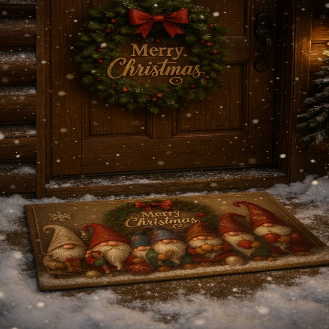 Cute Christmas Gnomes Merry Doormat ドアマット (クリエイターアップロード済み)